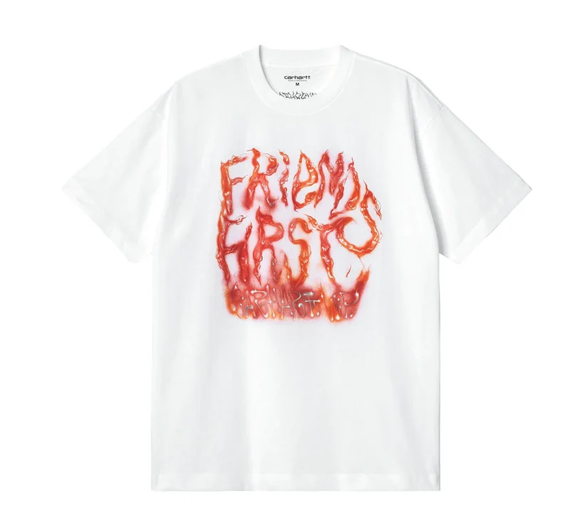 Carhartt WIP Männer-Babybürste Friends First Kurzarm-Bio-T-Shirt – Weiß