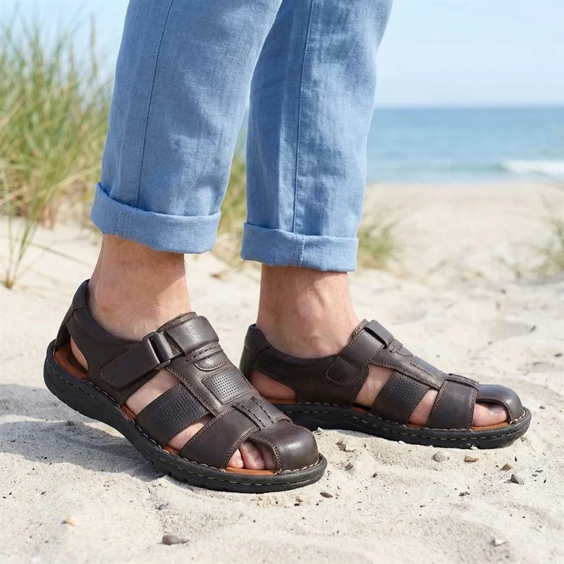Leather Touch Fasten Fisherman Sandals - AATRA43005 / 328 928 - Dark Brown