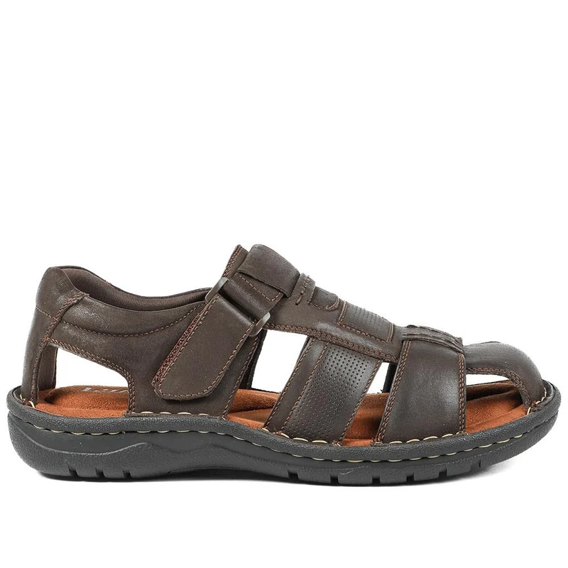 Leather Touch Fasten Fisherman Sandals - AATRA43005 / 328 928 - Dark Brown