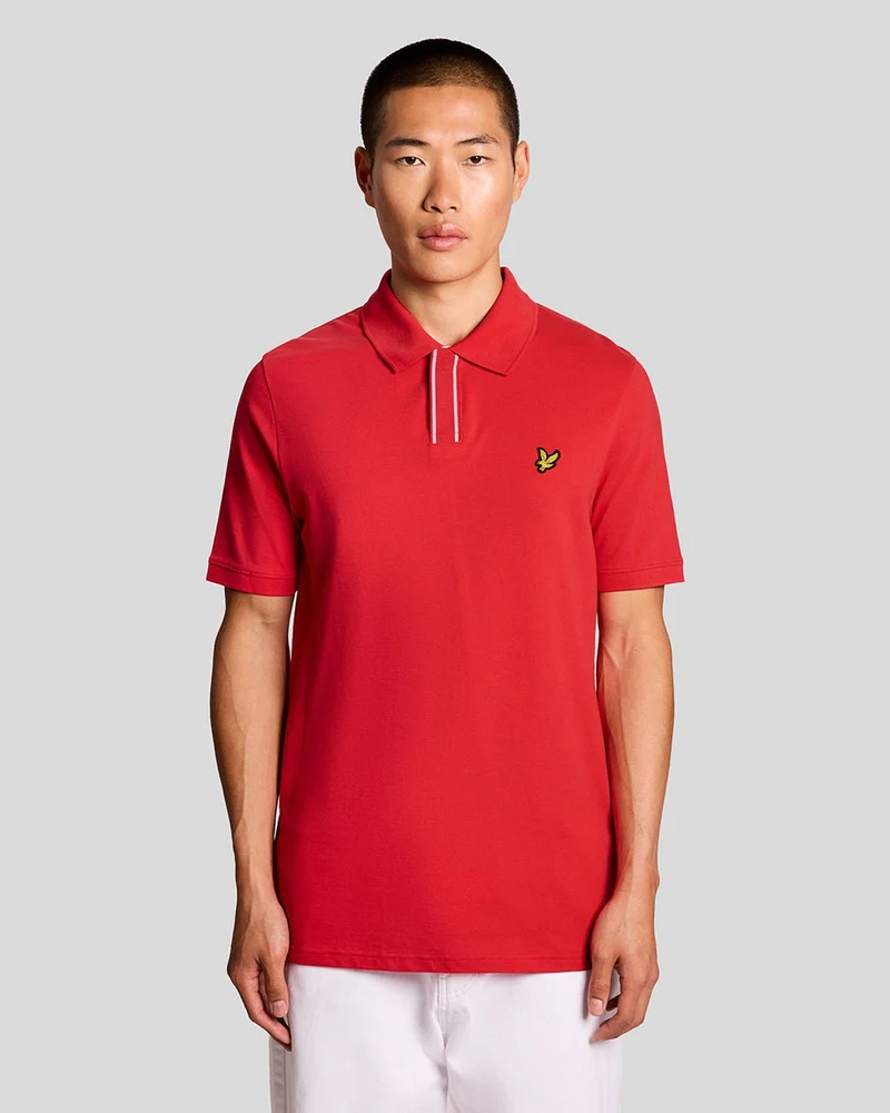 Lyle & Scott Herren-Poloshirt mit Knopfleiste und Zierstreifen | Kirschrot