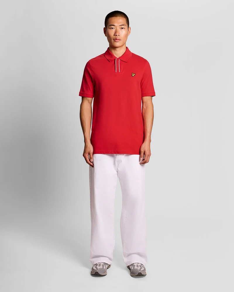 Lyle & Scott Herren-Poloshirt mit Knopfleiste und Zierstreifen | Kirschrot