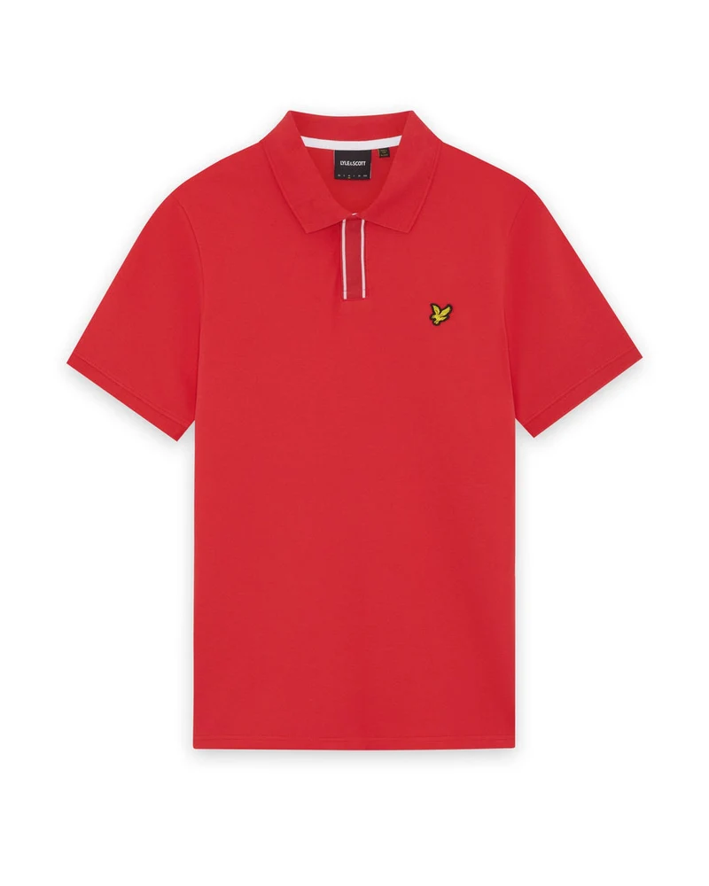 Lyle & Scott Herren-Poloshirt mit Knopfleiste und Zierstreifen | Kirschrot