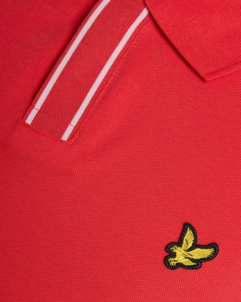 Lyle & Scott Herren-Poloshirt mit Knopfleiste und Zierstreifen | Kirschrot