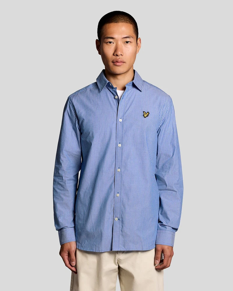 Lyle & Scott Herrenhemd aus Baumwollpopeline mit Doppelstreifen | Hellblau