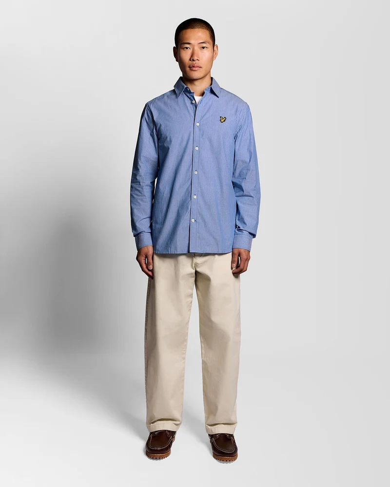 Lyle & Scott Herrenhemd aus Baumwollpopeline mit Doppelstreifen | Hellblau