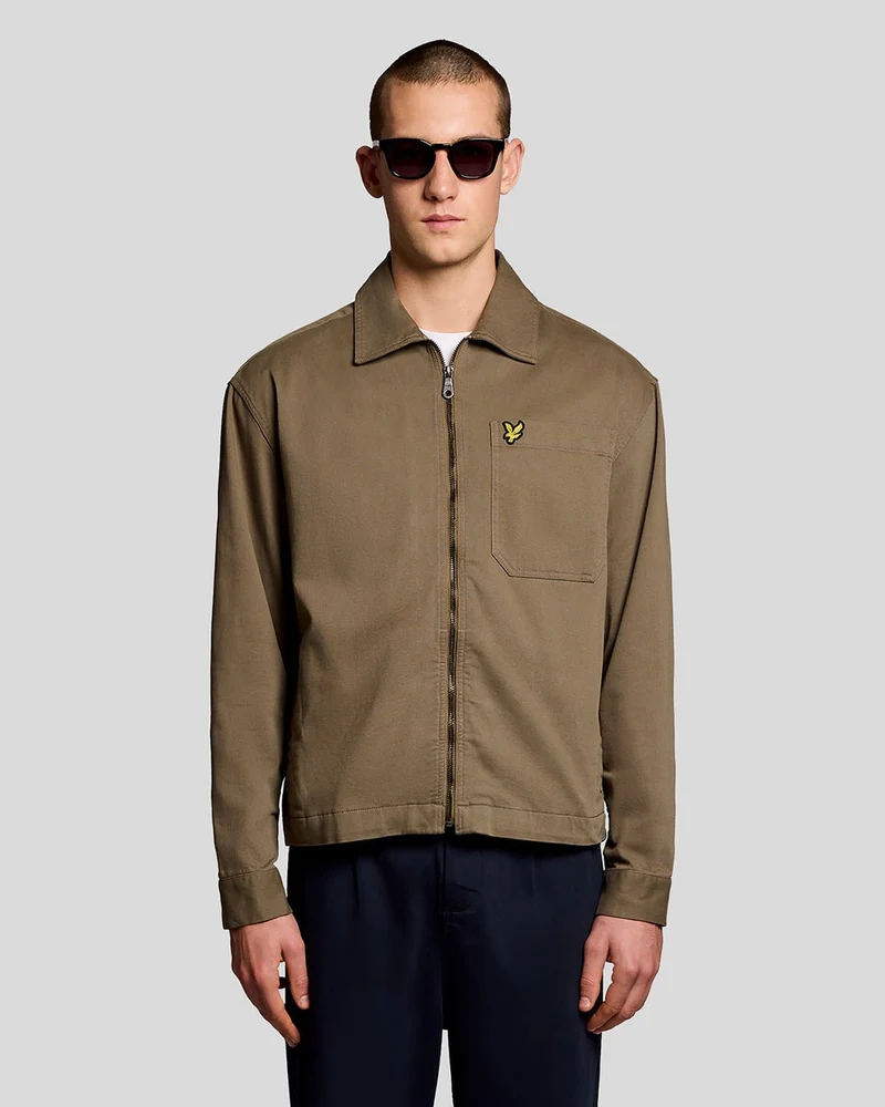 Lyle & Scott Leichtes Herren-Overshirt mit Enzymwaschung | Khaki-Asch
