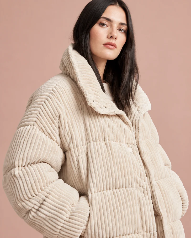 Steppjacke aus Cord für Damen mit hohem Kragen und weiter Passform – Marit