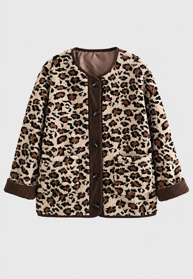 Damenjacke mit Leopardenmuster und kontrastfarbenen Paspeln – Bulera
