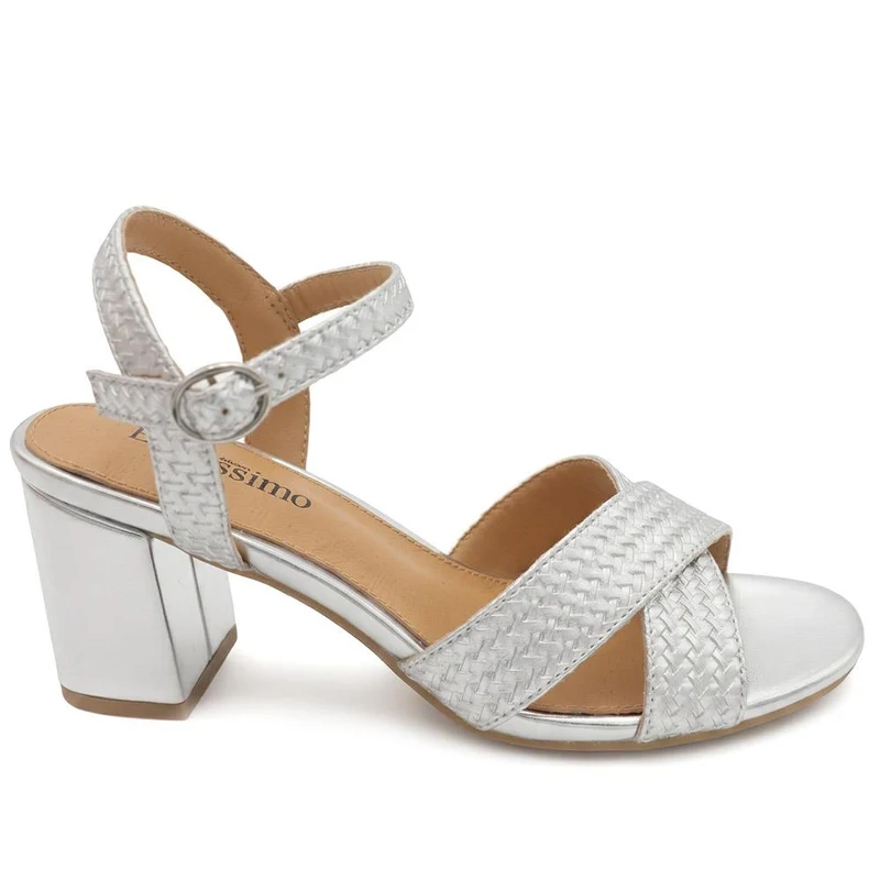 Bellissimo Woven Strap Block Heel Sandals - BELSANYI43007 / 329 147 - Silver