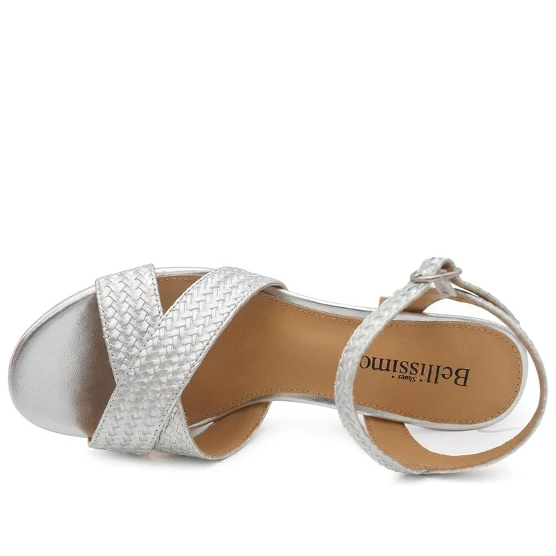 Bellissimo Woven Strap Block Heel Sandals - BELSANYI43007 / 329 147 - Silver