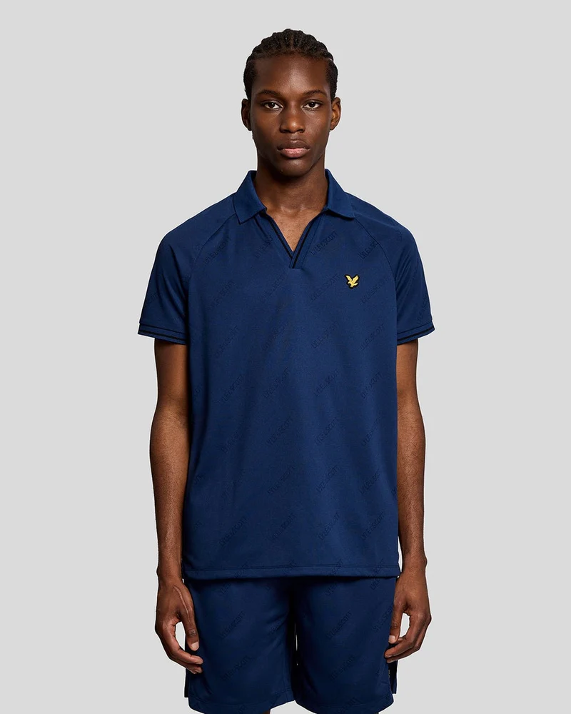Lyle & Scott Herren-Sport-Poloshirt mit Fußballprägung | Marineblaue Pfingstrose
