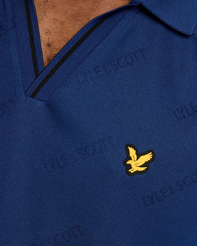 Lyle & Scott Herren-Sport-Poloshirt mit Fußballprägung | Marineblaue Pfingstrose