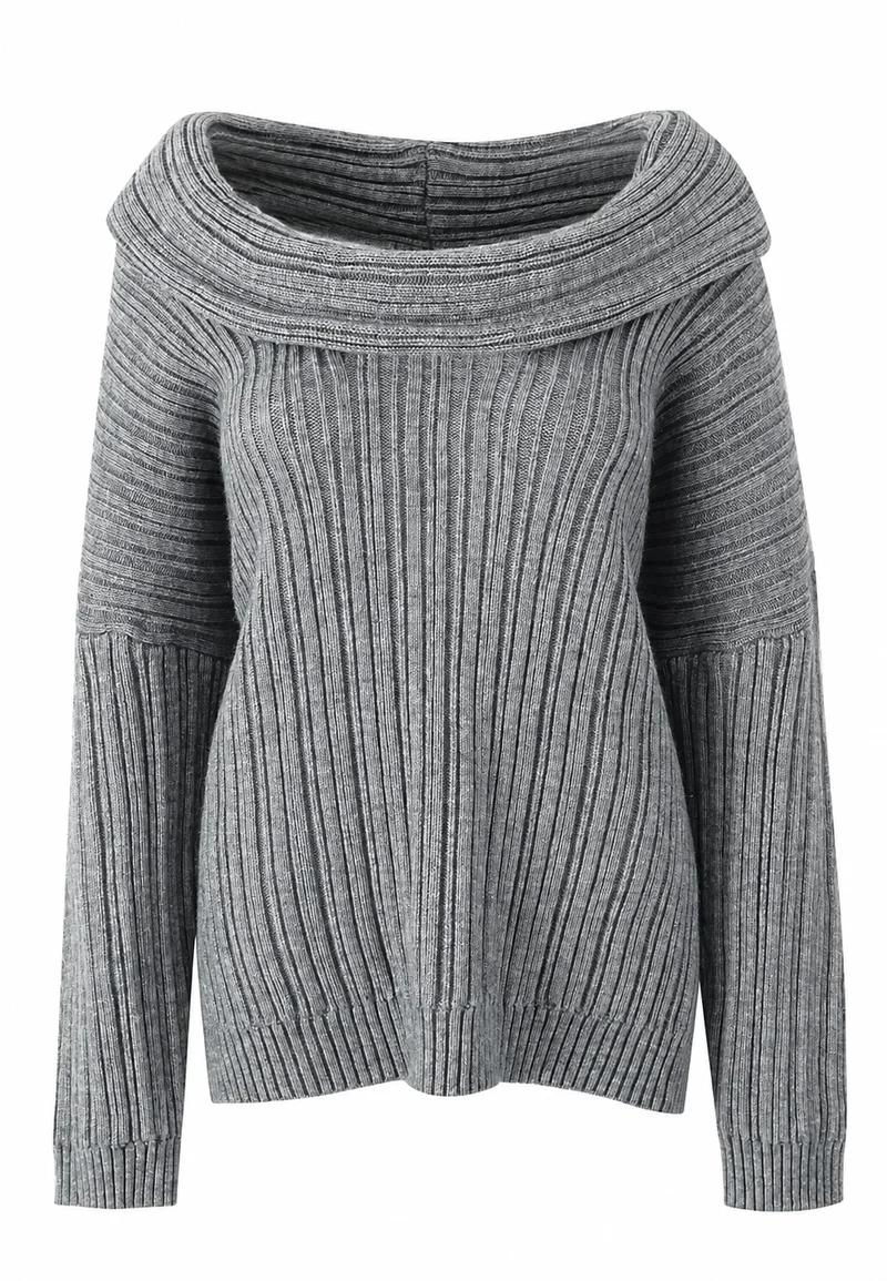 Damenpullover mit asymmetrischem Ausschnitt und freiliegender Schulter – Séverine
