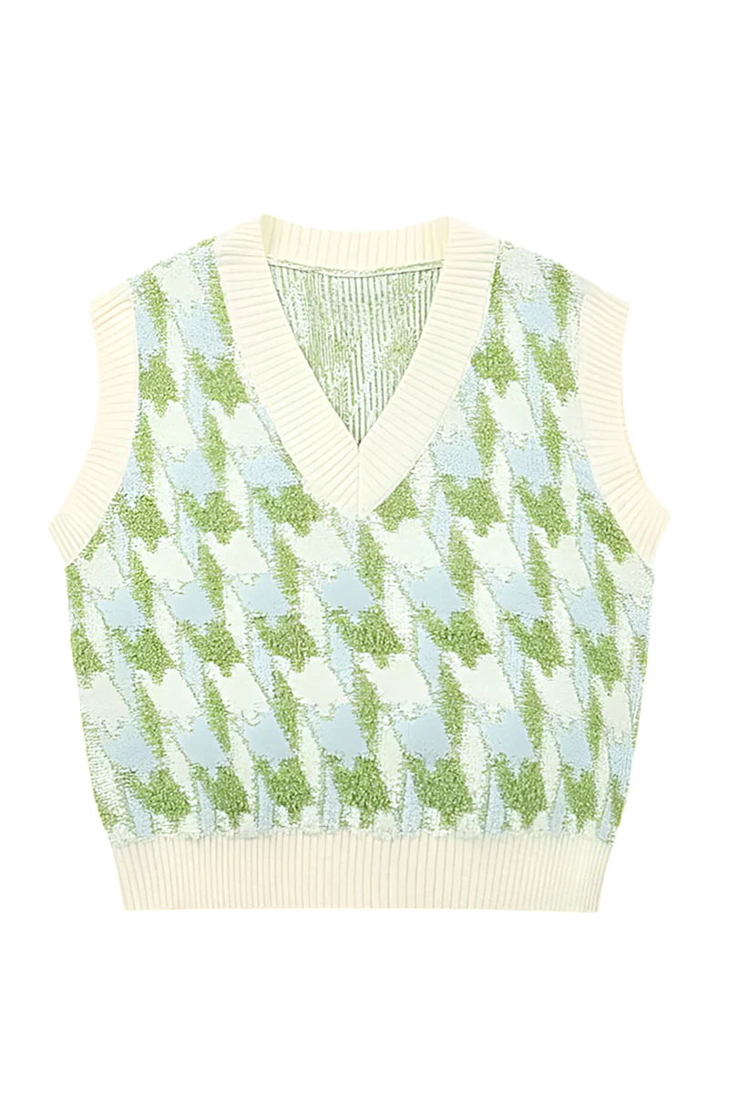 Gestrickte Damenweste mit V-Ausschnitt und Muster – Mondeña