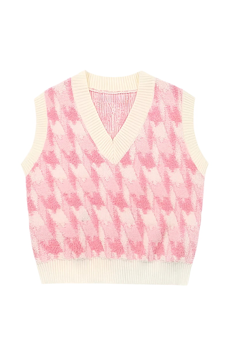Gestrickte Damenweste mit V-Ausschnitt und Muster – Mondeña