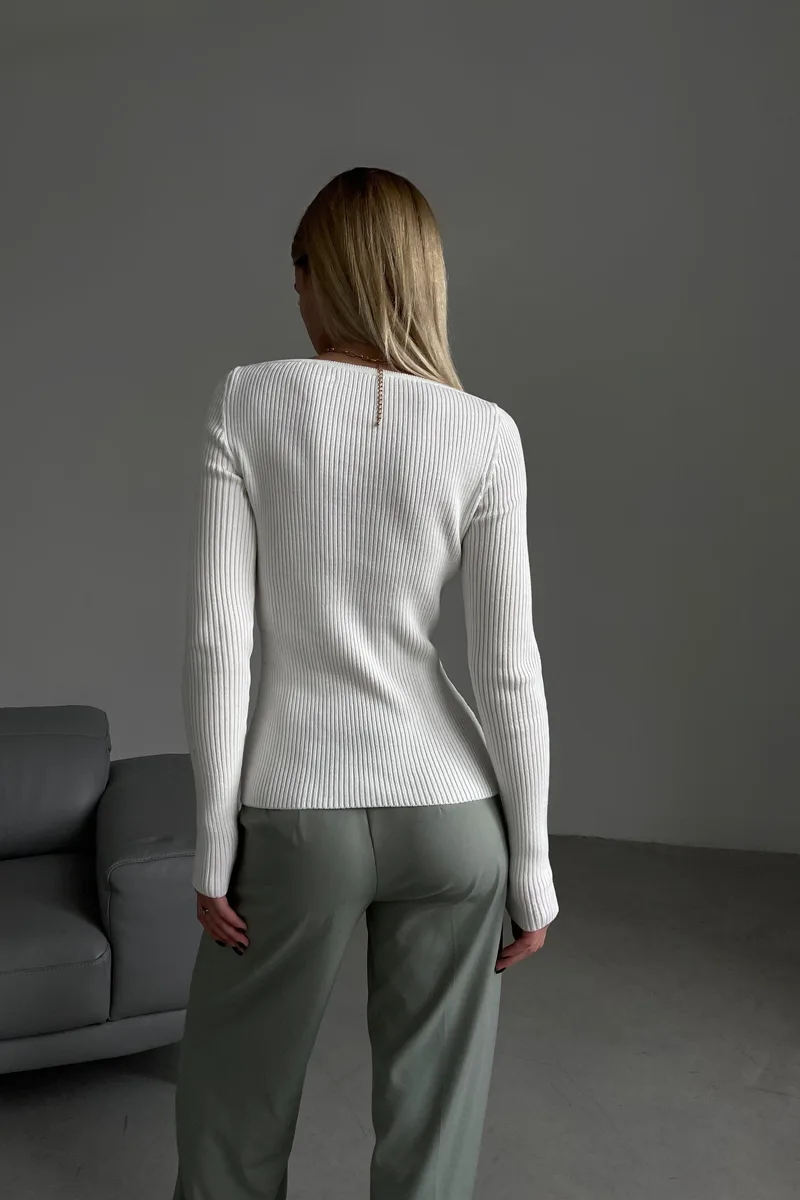 Damenpullover mit Rippmuster und freien Schultern – Colette