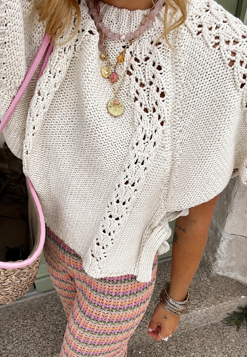 Damenpullover mit Ajourmuster und seitlichen Schleifen – Ginevra