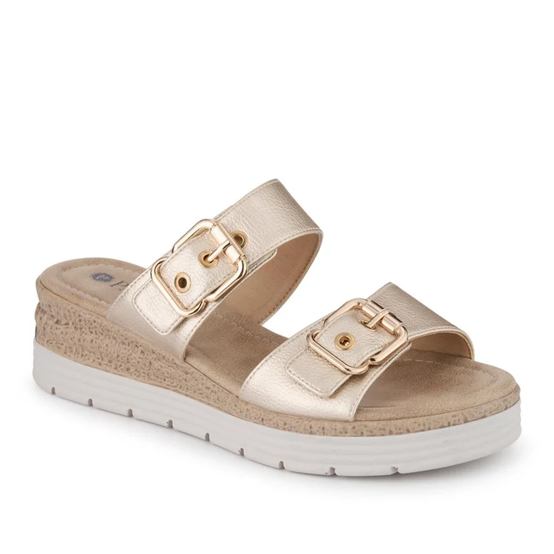 Dual-Buckled Mule Sandals - WOIL41018 / 327 182 - Gold