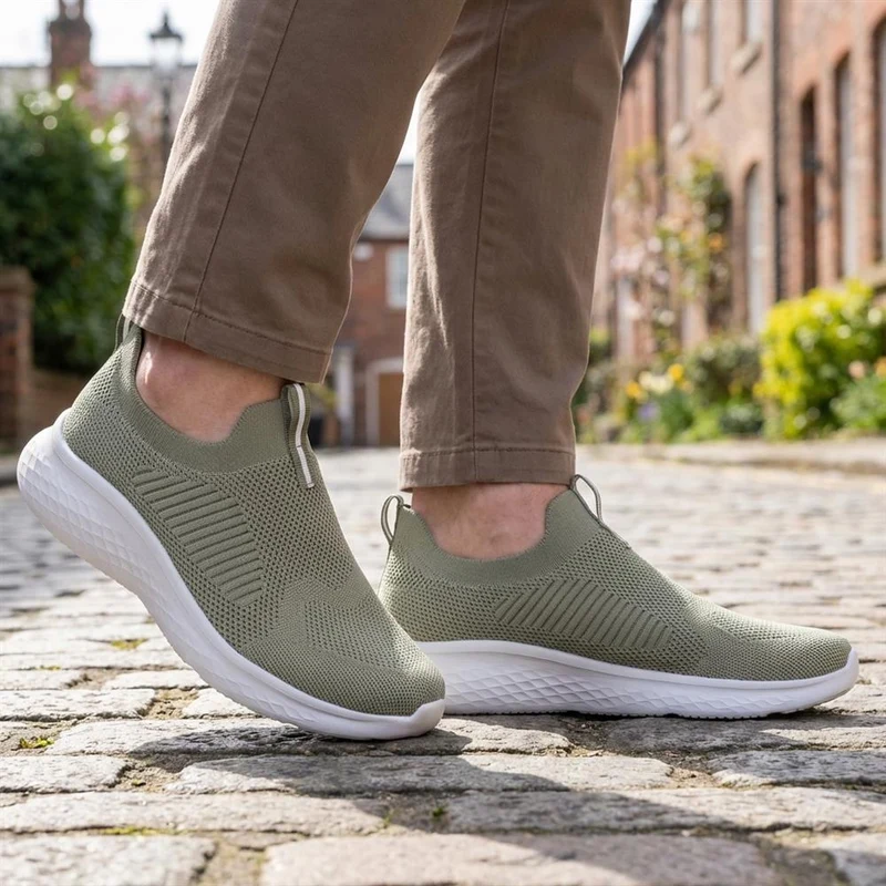 Wide Fit Memory Foam Easy Step In Trainers - BRK43041 / 329 070 - Khaki