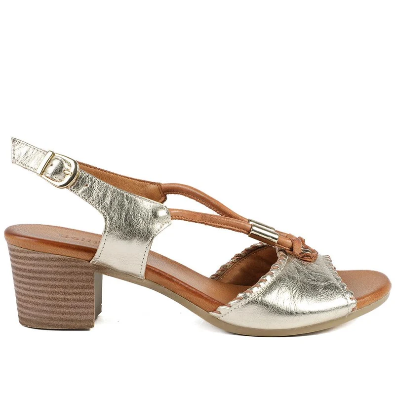 Bellissimo Leather Block Heel Sandals - BELMETIN43007 / 329 141 - Gold