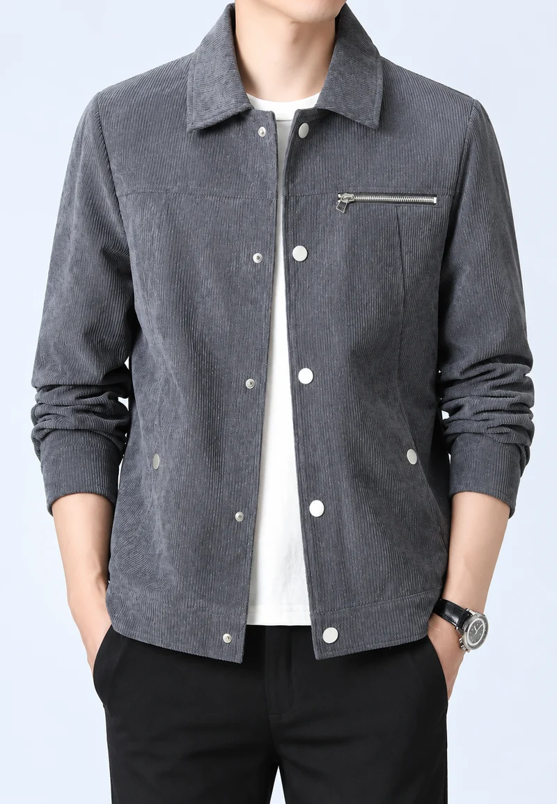 Herren-Cordjacke mit Hemdkragen, Brusttasche und Reißverschluss – Amaury