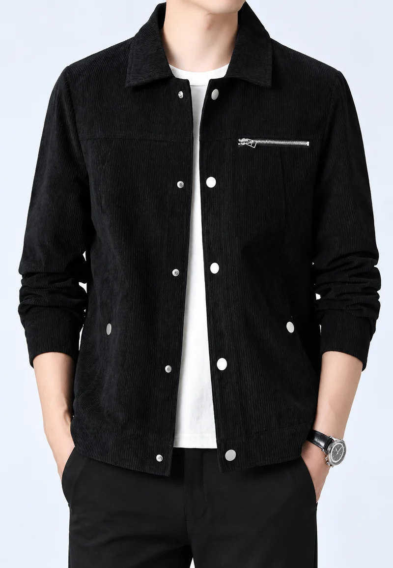 Herren-Cordjacke mit Hemdkragen, Brusttasche und Reißverschluss – Amaury