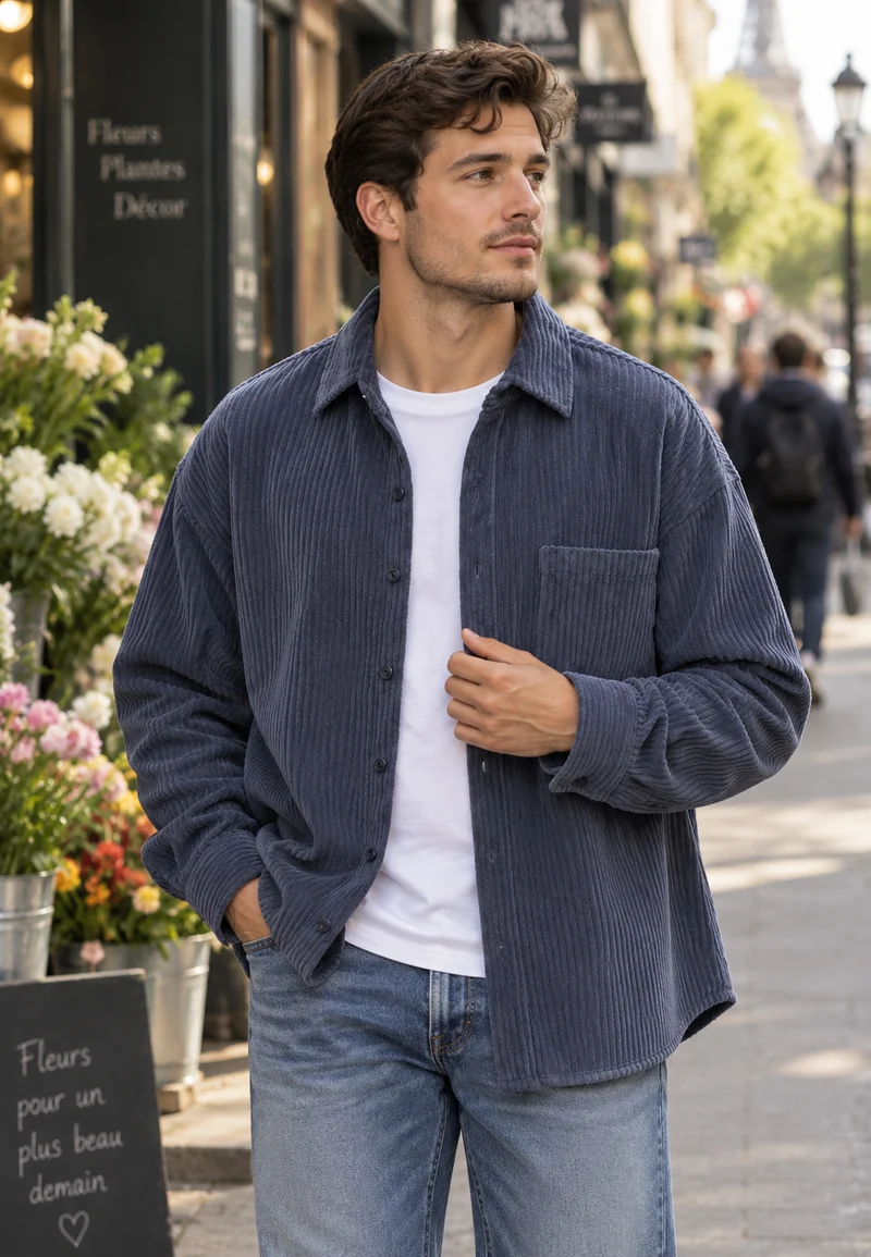 Herren-Cordhemd in weitem Schnitt mit Brusttasche – Mads