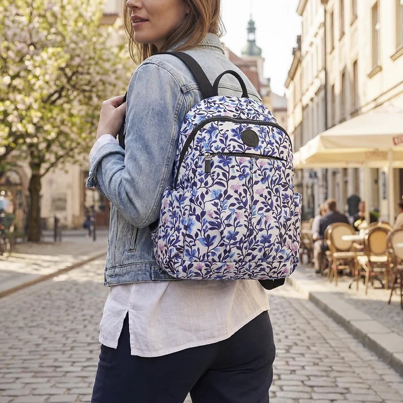 Floral Print Backpack with Bottle Holders - SMIT43000 / 329 228 - White Floral