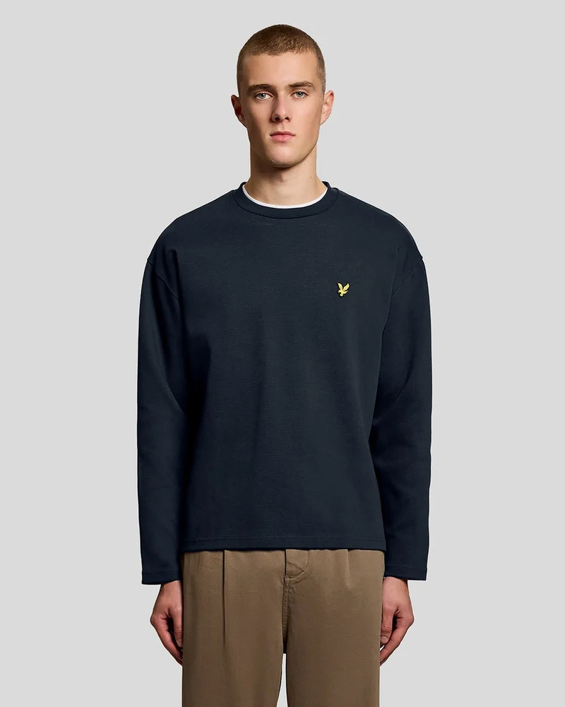 Lyle & Scott Herren-Sweatshirt mit Rundhalsausschnitt und Jacquard-Muster | Dunkelblau