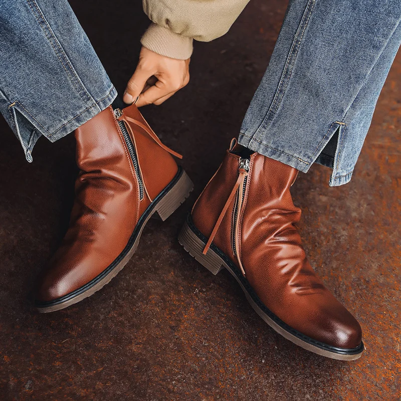 Herren Lederstiefelette mit seitlichem Reißverschluss - Alex