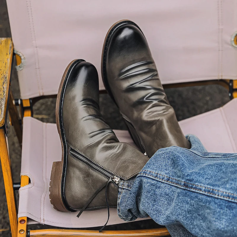 Herren Lederstiefelette mit seitlichem Reißverschluss - Alex