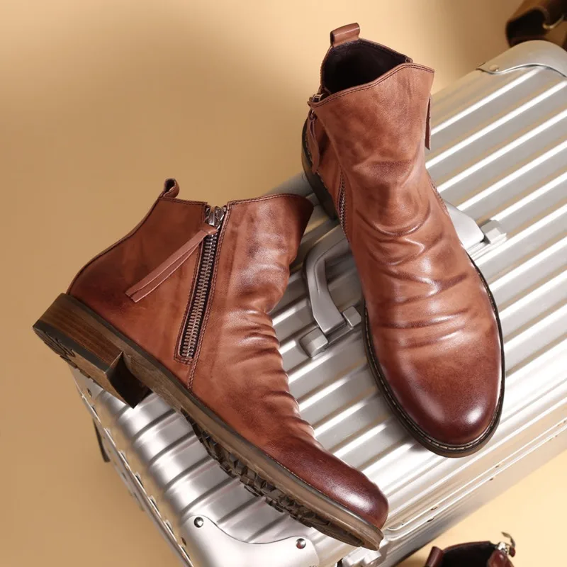 Herren Lederstiefelette mit seitlichem Reißverschluss - Alex