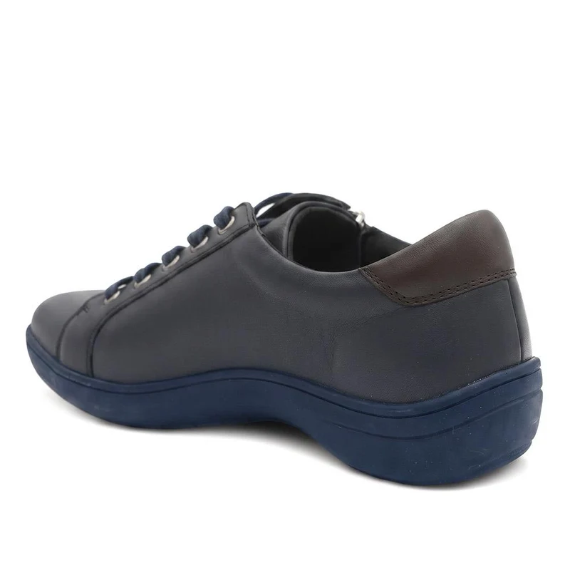 Wide Fit Leather Zip & Lace Casual Trainers - KF44006 / 329 818 - Navy