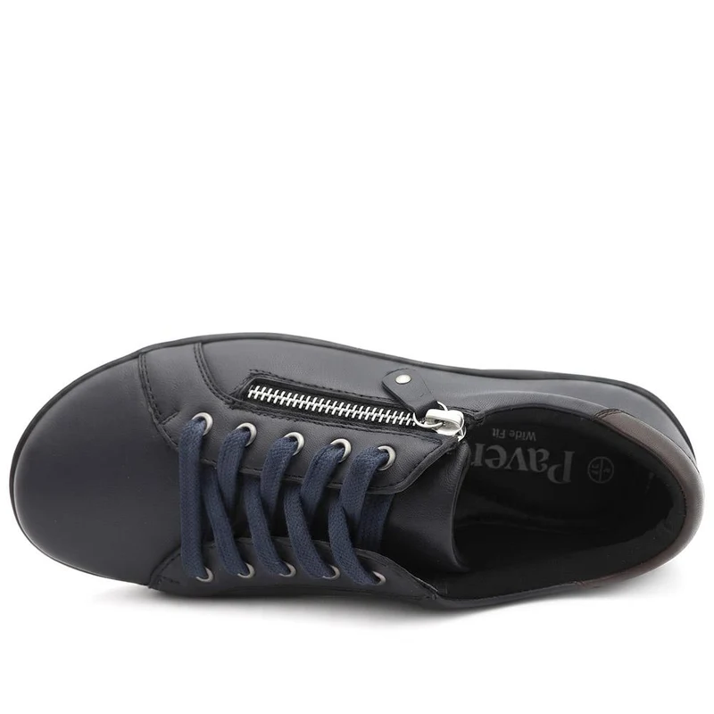Wide Fit Leather Zip & Lace Casual Trainers - KF44006 / 329 818 - Navy
