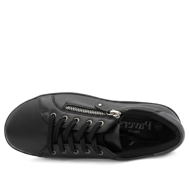 Wide Fit Leather Zip & Lace Casual Trainers - KF44006 / 329 818 - Black