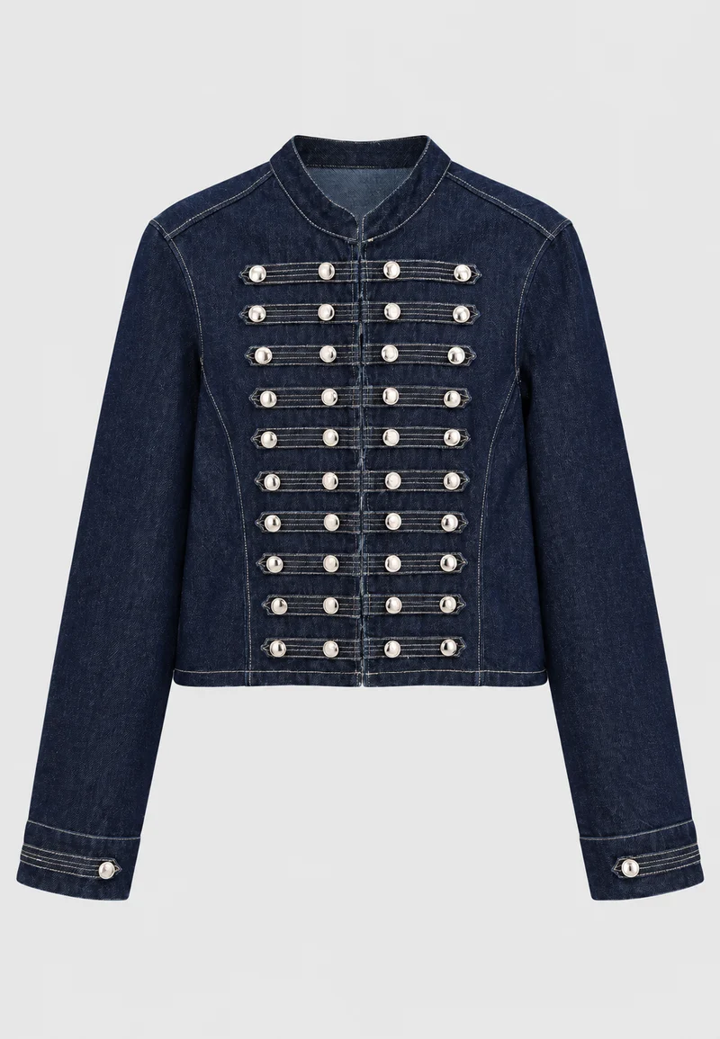 Damen-Jeansjacke mit Stehkragen und Metallknöpfen – Apolline