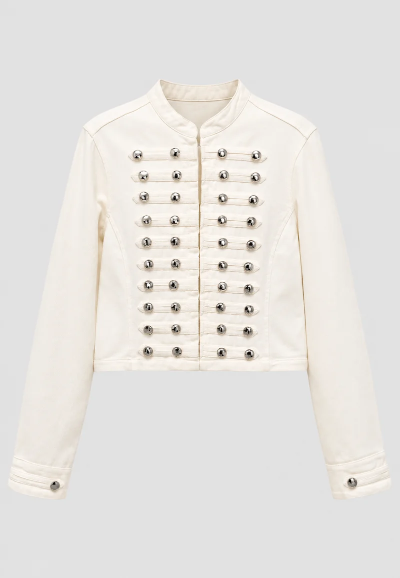 Damen-Jeansjacke mit Stehkragen und Metallknöpfen – Apolline