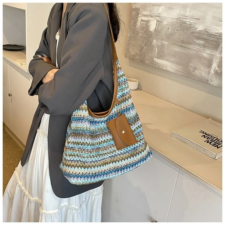 Shopper-Tasche aus gewebtem Raffiabast für Damen mit Geldbeutel-Detail - Martina