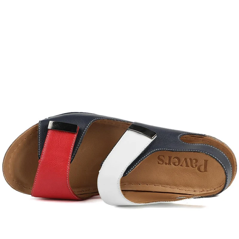 Leather Touch Fasten Wedge Sandals - AS43001 / 329 300 - Navy Multi