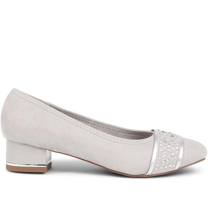 Block Heeled Court Shoes - PLAN36001 / 322 525 - Light Grey