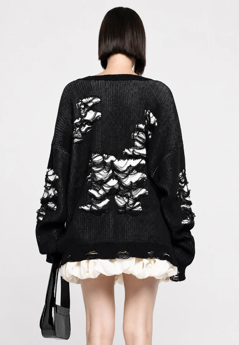 Oversize-Strickpullover für Damen mit offenem Strickmuster und dekorativen Rissen – Vianne