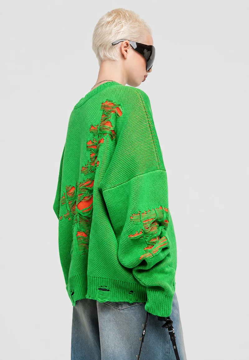 Oversize-Strickpullover für Damen mit offenem Strickmuster und dekorativen Rissen – Vianne