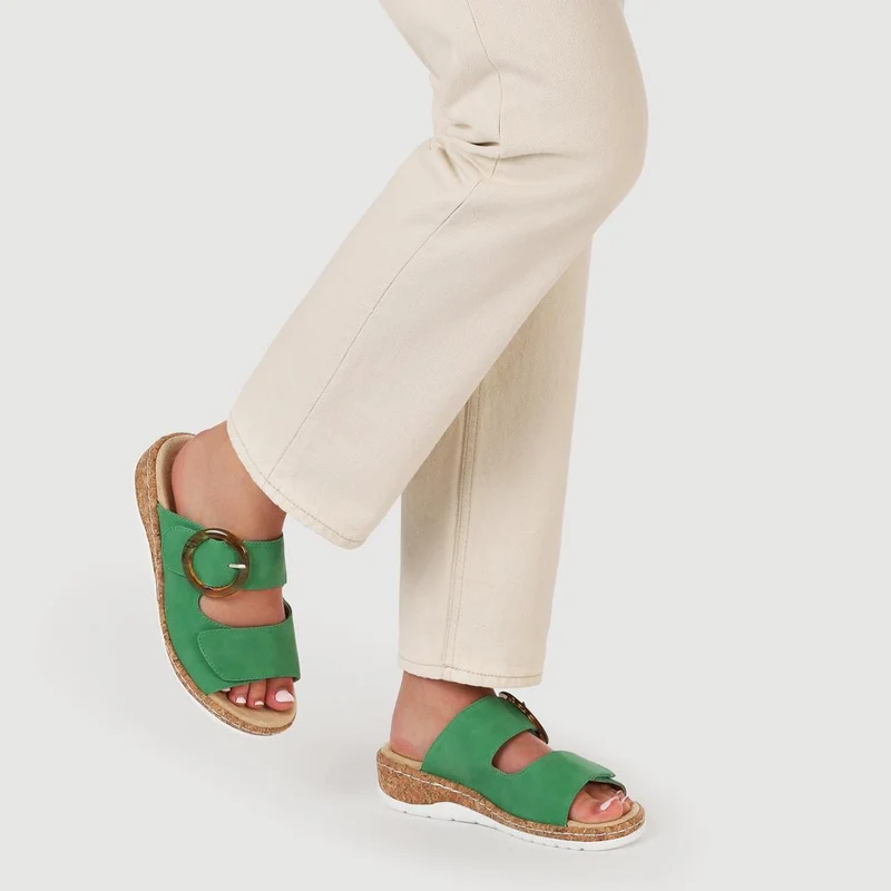 Wide Fit Dual-Fasten Mules - WBINS41103 / 327 398 - Green