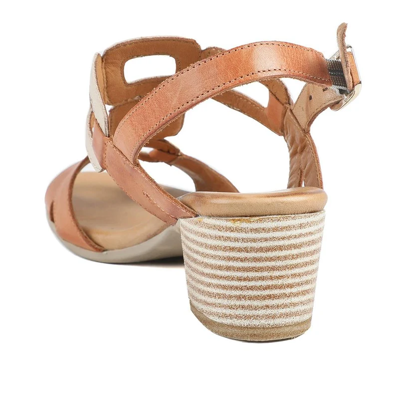 All Leather Block Heel Sandals - MAGO43000 / 329 390 - Tan Multi