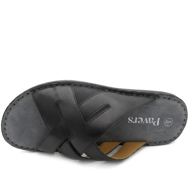 Leather Cushioned Slip On Sandals - FBFOO43002 / 329 502 - Black