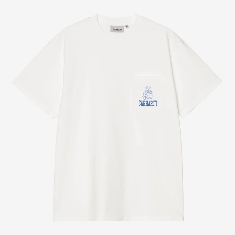 Carhartt WIP Pond Corps Herren-T-Shirt mit Brusttasche | Weiß, Heavy Stone Wash