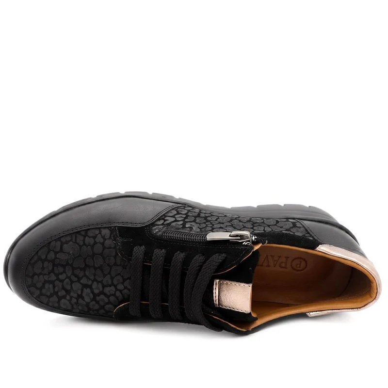 Leather Zip & Lace Chunky Trainers - PALMI44000 / 330 425 - Black