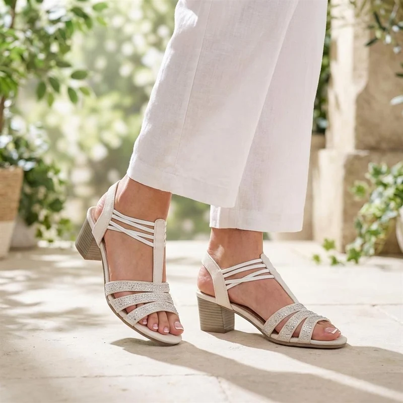 Wide Fit Embellished Strappy Sandals - PLAN43004 / 328 897 - Beige