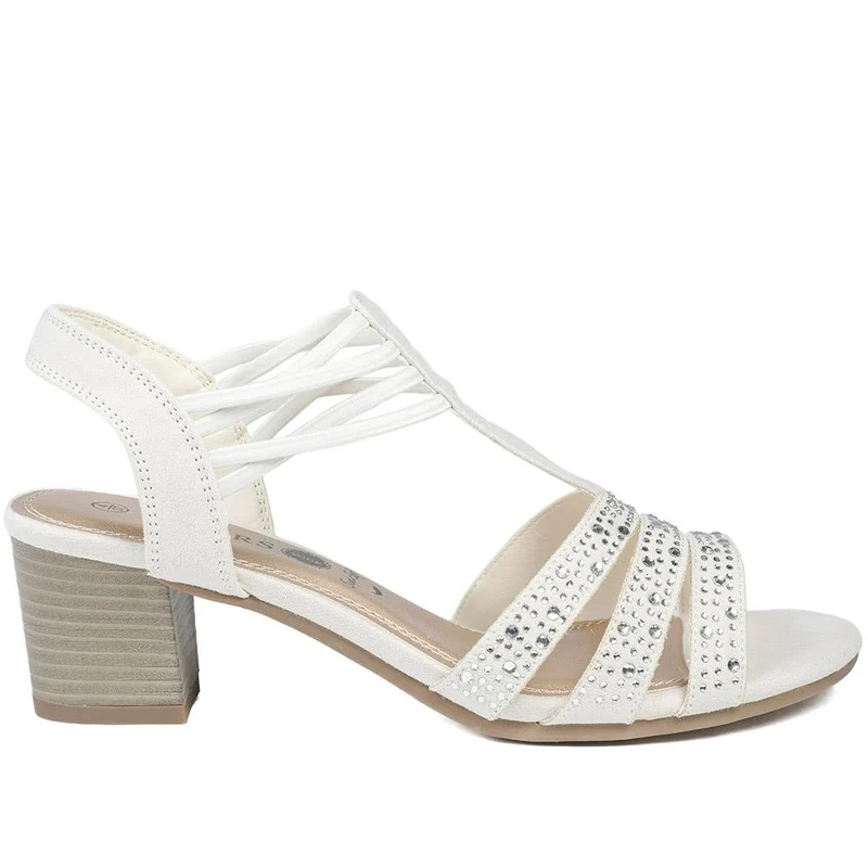 Wide Fit Embellished Strappy Sandals - PLAN43004 / 328 897 - Beige