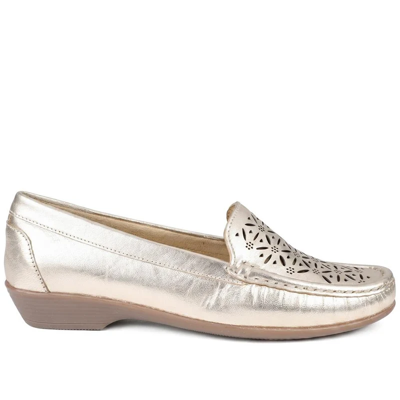 Leather Cut Out Detail Moccasin - MOEN43001 / 329 546 - Soft Gold
